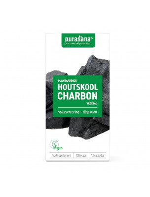 Image de Charbon végétal activé - Gaz intestinaux 120 capsules - Purasana depuis ▷▷ Charbon Végétal Super Activé en poudre ou gélules