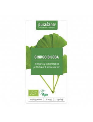 Image de Ginkgo Bio - Circulation et Mémoire 70 capsules - Purasana via Ginkgo Bio - Feuilles coupées 100g - Herboristerie Louis