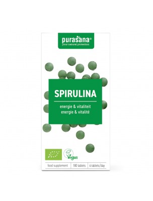 Image de Spiruline Bio - Revitalisant 180 comprimés - Purasana via Spiruline - Source éléments nutritifs 120 pages