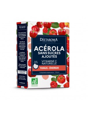 Image de Acérola Sans Sucres Ajoutés Bio - Réduction de la fatigue 24 comprimés à croquer - Dietaroma depuis Gélules et comprimés de plantes unitaires - Découvrez notre sélection