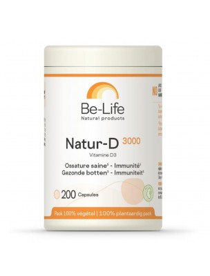 Image de Natur-D 3000 UI (Vitamine D Naturelle) - Ossature saine et Immunité 100 capsules - Be-Life depuis Vitamine D - Boostez votre système immunitaire | Vente en ligne