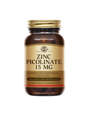 Image de Zinc picolinate 15 mg - Peau, ongles et cheveux 100 comprimés - Solgar depuis PrestaBlog